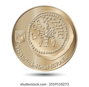 Coin, Israel, 50 sheqalim. Obverse of Israel fifty sheqalim coin. Vector illustration.