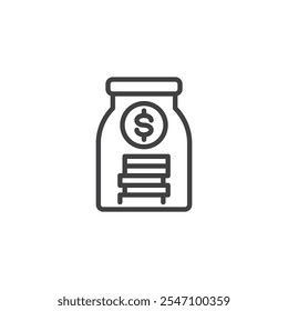 Coin Jar line icon. linear style sign for mobile concept and web design. Dollar coin jar outline vector icon. Money savings symbol, logo illustration. Vector graphics