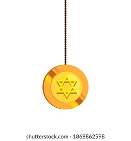 coin with jewish golden star hanukkah hanging vector illustration design