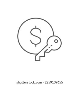 Coin with key, financial key, investment opportunity lineal icon. Finance, payment, invest finance symbol design.