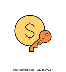 Coin with key, financial key, investment opportunity color lineal icon. Finance, payment, invest finance symbol design.
