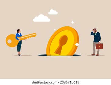 Coin keyhole fell into a pit. Exit from to investment opportunities. Modern vector illustration in flat style