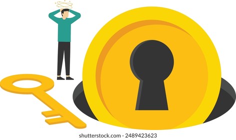 Coin keyhole fell into a pit. Exit from to investment opportunities. Modern vector illustration in flat style

