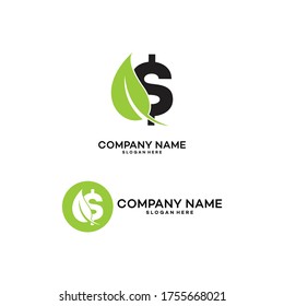 Coin and leaf logo combination. Money and eco symbol. Unique cash and organic logotype design - vector.