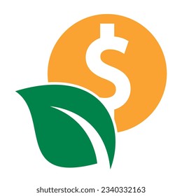 Combinación de la moneda y el logotipo de la hoja. El dinero y el símbolo o icono ecológico.