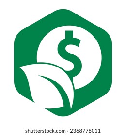 Coin and leaf logo combination. Money and eco symbol or icon.