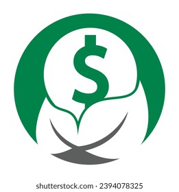 Combinación de la moneda y el logotipo de la hoja. El dinero y el símbolo o icono ecológico.