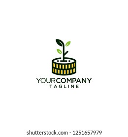 coin leaf money grow investment logo vector icon 