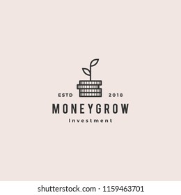 coin leaf sprout money grow investment logo vector icon illustration