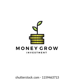 Coin Leaf Sprout Money Grow Investment Logo Vector Icon Illustration