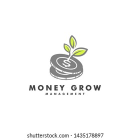 coin leaf sprout money grow investment logo icon illustration - Vector