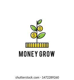 Coin leaf sprout money grow investment logo vector icon illustration