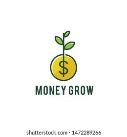 Coin leaf sprout money grow investment logo vector icon illustration