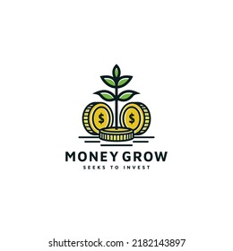 Coin And Leaf Vector Icon Illustration, Money Grow Investment Concept For Grow Finance Logo Design