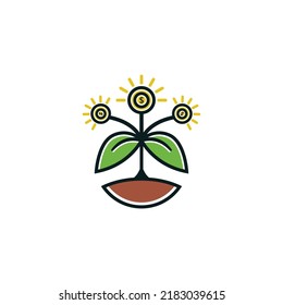 Icono de vectores de monedas y hojas, concepto de inversión de crecimiento de dinero para diseño de logo de financiación de crecimiento