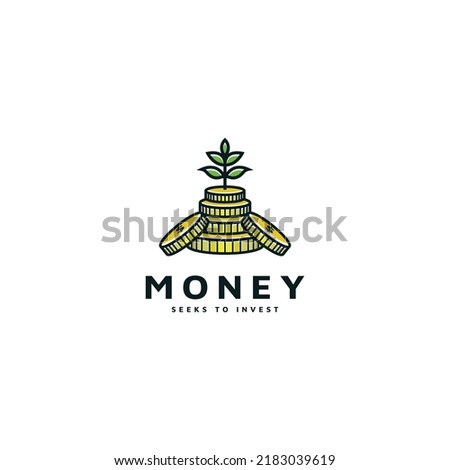 Coin and leaf vector icon illustration, money grow investment concept for grow finance logo design