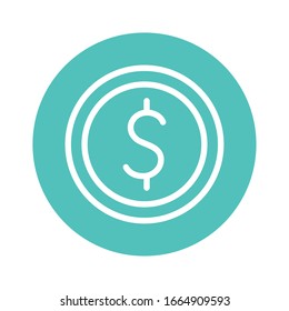 Línea de monedas y estilo de bloque icono del dinero artículo financiero banca pagos de mercado comprar contabilidad de divisas e invertir tema Vector ilustración