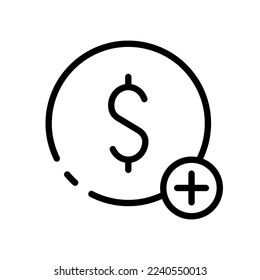Coin line icon. Balance, replenish, deposit, earnings, investments, stocks, business, data, bank, capital, tax, management, payment. Finance concept. Vector black line icon on a white background