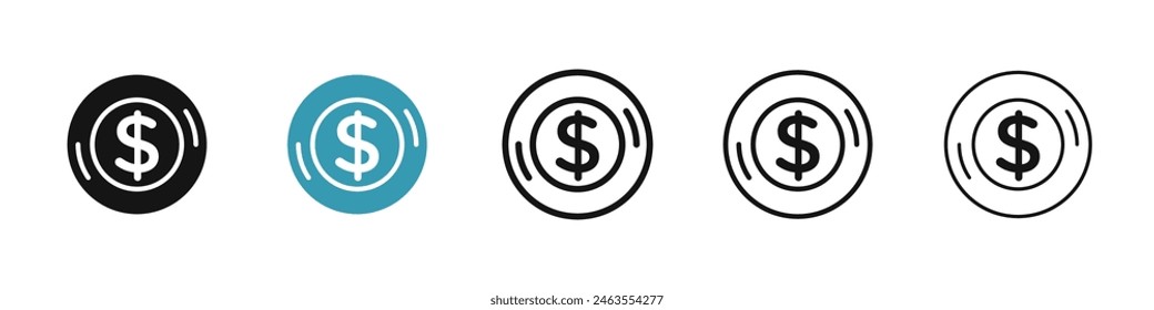 Coin line icon set. dollar money coin vector symbol for UI designs.