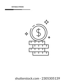 Diseño del vector de iconos de la línea de monedas.
