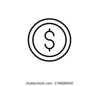 Icono de línea de moneda. Símbolo vectorial en estilo plano y a la moda sobre fondo blanco. Las finanzas cantan para el diseño.