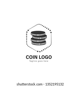 Coin logo template design. Coin logo with modern frame isolated on white background