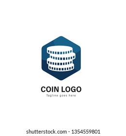 Coin logo template design. Coin logo with modern frame isolated on white background