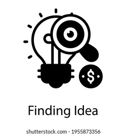 Coin and magnifier with bulb, finding idea in solid style 