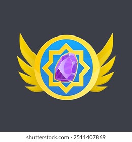 Coin Medal Achievement Icon Badge Golden Wings Gem Game UI Isolated Vector Design