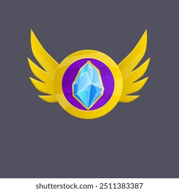 Coin Medal Achievement Wings Gem Golden Icon Badge Game UI Isolated Vector Design