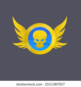 Coin Medal Achievement Wings Skull Golden Icon Badge Game UI Isolated Vector Design