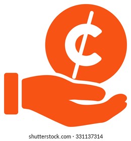 Coin Micropayment vector icon. Style is flat orange symbol, rounded angles, white background.