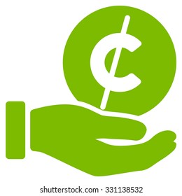 Coin Micropayment vector icon. Style is flat eco green symbol, rounded angles, white background.