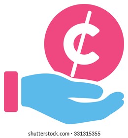 Coin Micropayment vector icon. Style is flat bicolor pink and blue symbol, rounded angles, white background.
