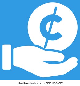 Coin Micropayment vector icon. Style is flat white symbol, rounded angles, blue background.