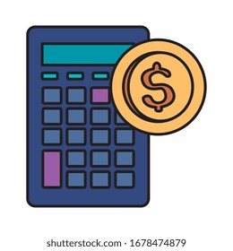 coin money cash with calculator vector illustration design