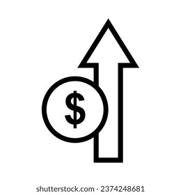 coin money dollar cash value rise with arrows pointing up represent financial profit economic growth outline