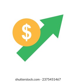 coin money dollar cash value rise with green arrow pointing up represent financial profit economic growth outline