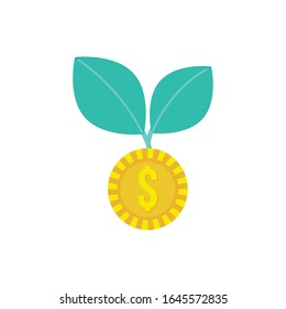 coin money dollar with leafs plant flat style vector illustration design
