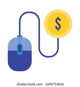 moneda de moneda con moneda metálica en dólares con ratón de estilo plano icono ilustración vectorial