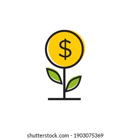 Coin money grow with leaf logo design template