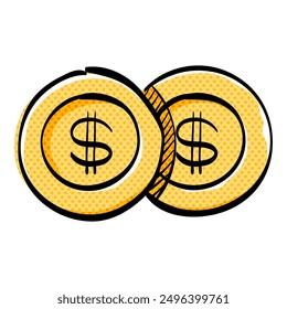 Coin money halftone icon hand drawn color vector illustration