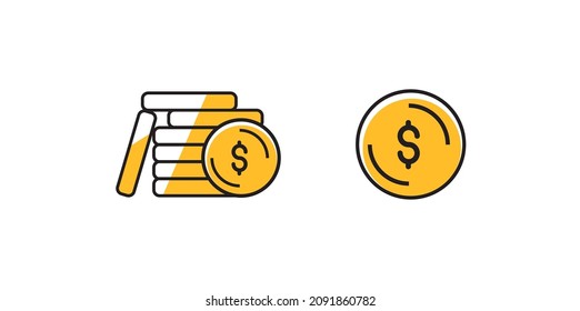 Coin and money icon. High quality double color icon. Black and yellow color icon. Vector illustration isolated icons set