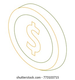 coin money icon symbol in flat isometric 3d