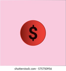 Coin money icon vector illustration on pink background