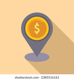 Coin money location icon flat vector. Sign change cash. Change atm