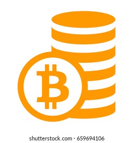 Coin money stack isolated orange flat vector icon. Bitcoin stack flat vector icon.