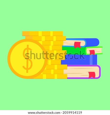 coin money vector with stack of books