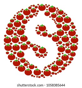 Coin mosaic of tomato in variable sizes. Vector tomato vegetable elements are organized into coin illustration. Healthy vector illustration.