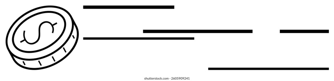 Coin moving at high speed symbolized by motion lines. Ideal for financial services, investment, banking, digital payments, economic growth, currency exchange, online transactions. Banner for landing